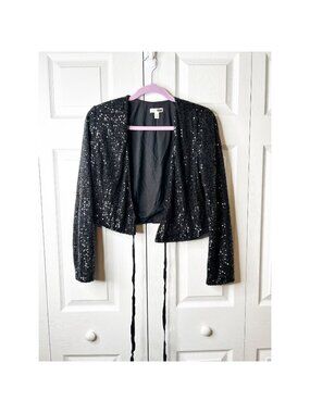 ML Monique Lhuillier Black Sequin Long Sleeve Wrap Top Women's Size Small S